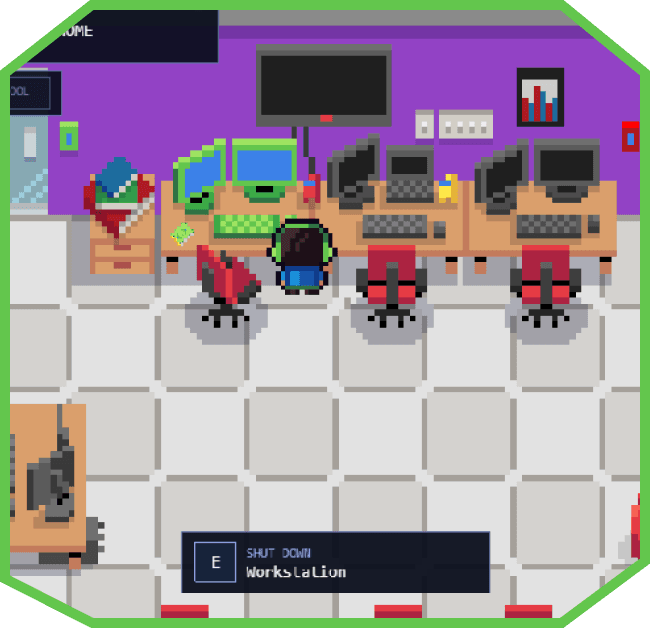 FAARTY gameplay showing the office environment