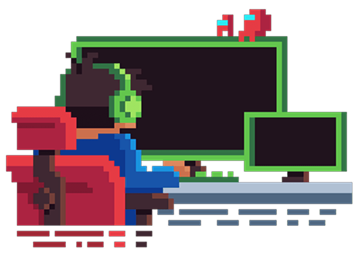 Pixel art of an employee working late in an office